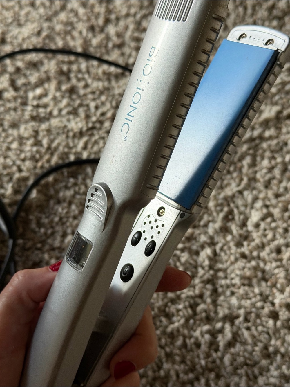 Bio Ionic Silver Flat Iron with Blue Ceramic Plates - Picture 5 of 6